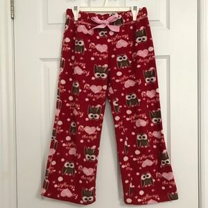 LA SENZA Girl Pajama Bottoms Owl Heart Red Pink White Brown